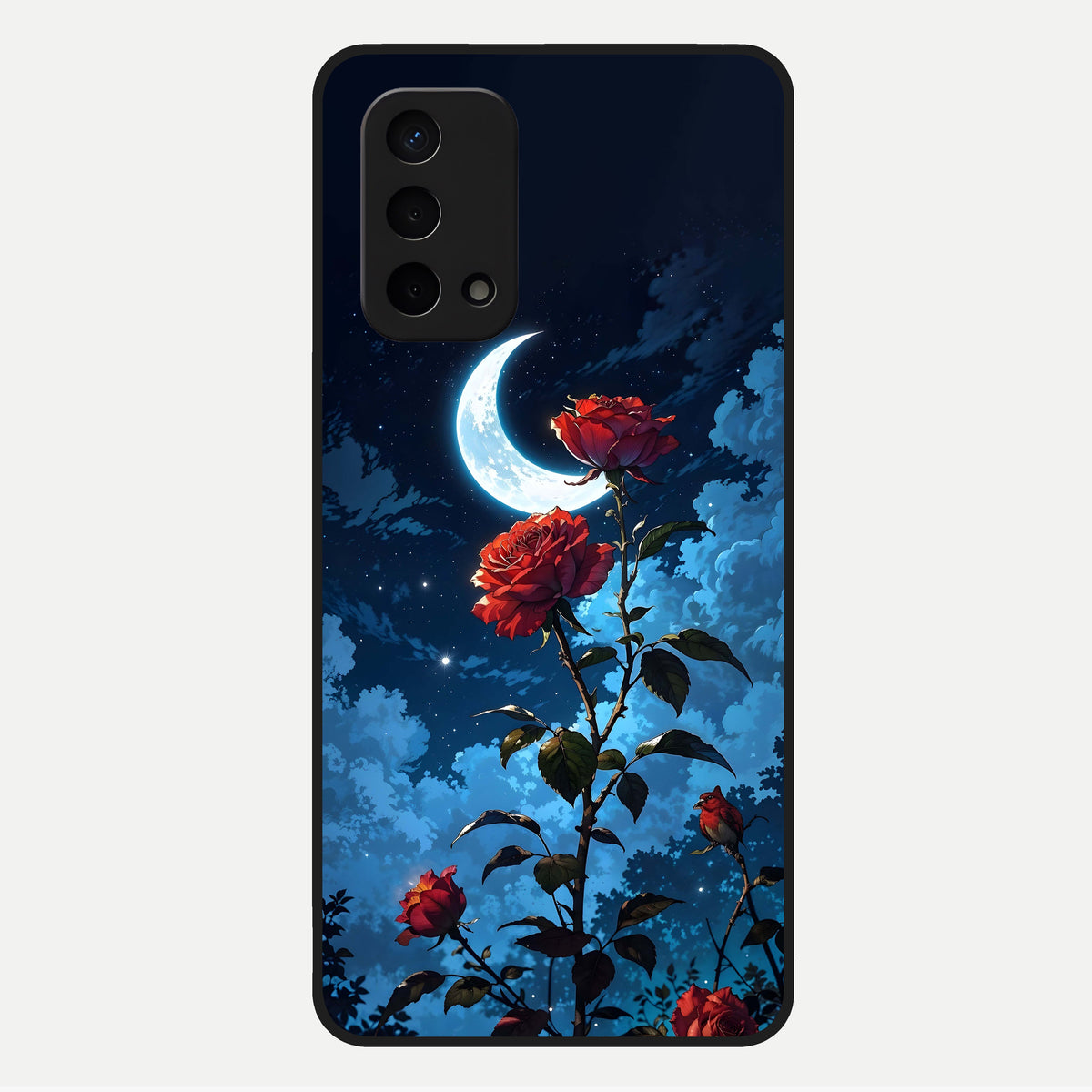  Crimson Rose Moon Glass Case For Oppo A74 5G back cover – full design glossy printed glass finish