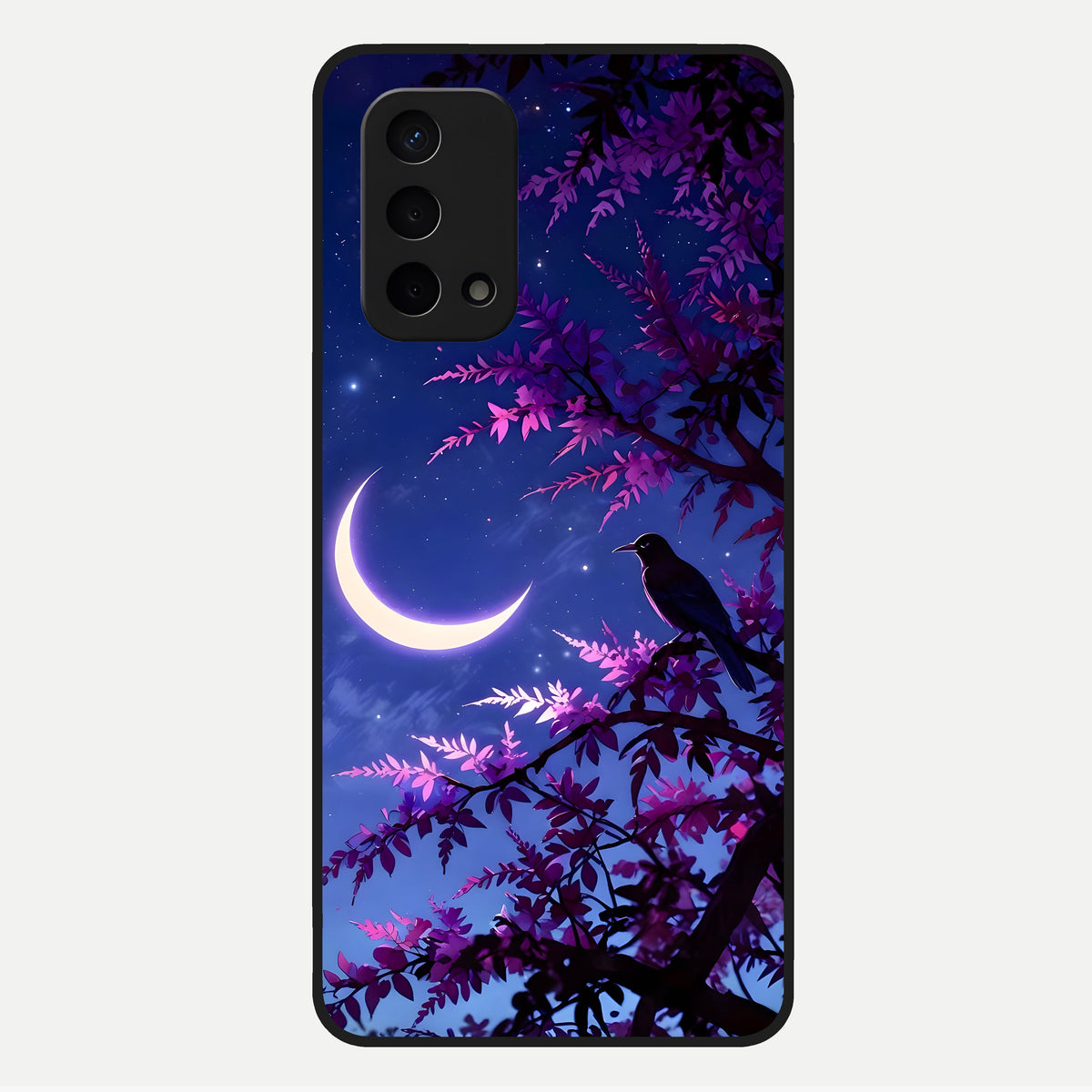  Crow And Moon Scenery Glass Case For Oppo A74 5G back cover – full design glossy printed glass finish