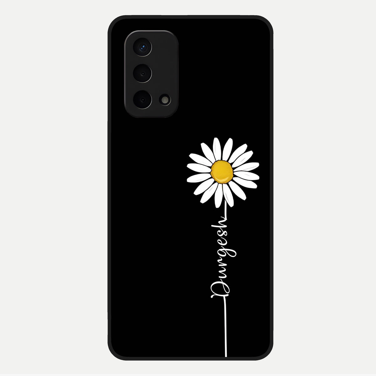  Custom Name White Flower Glass Case For Oppo A74 5G back cover – full design glossy printed glass finish