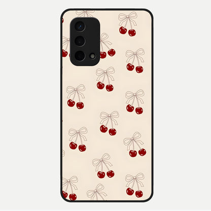  Cute Cherry Pattern Glass Case For Oppo A74 5G back cover – full design glossy printed glass finish