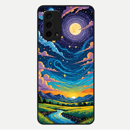  Dreamy Night Landscape Glass Case For Oppo A74 5G back cover – full design glossy printed glass finish
