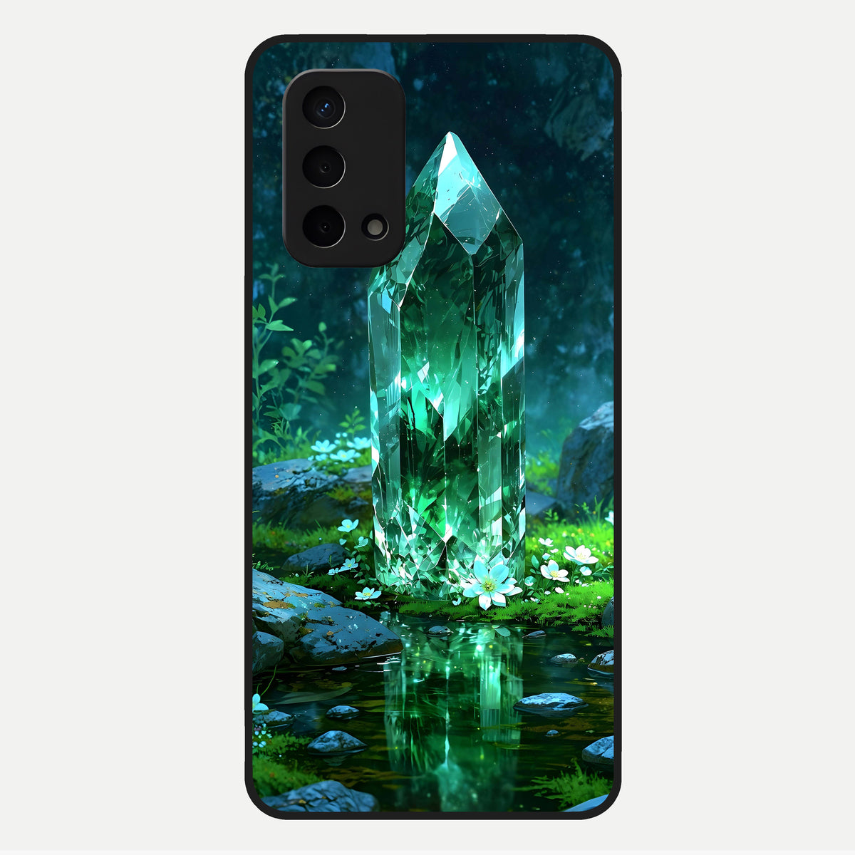  Emerald Light Crystal Glass Case For Oppo A74 5G back cover – full design glossy printed glass finish