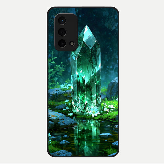  Emerald Light Crystal Glass Case For Oppo A74 5G back cover – full design glossy printed glass finish