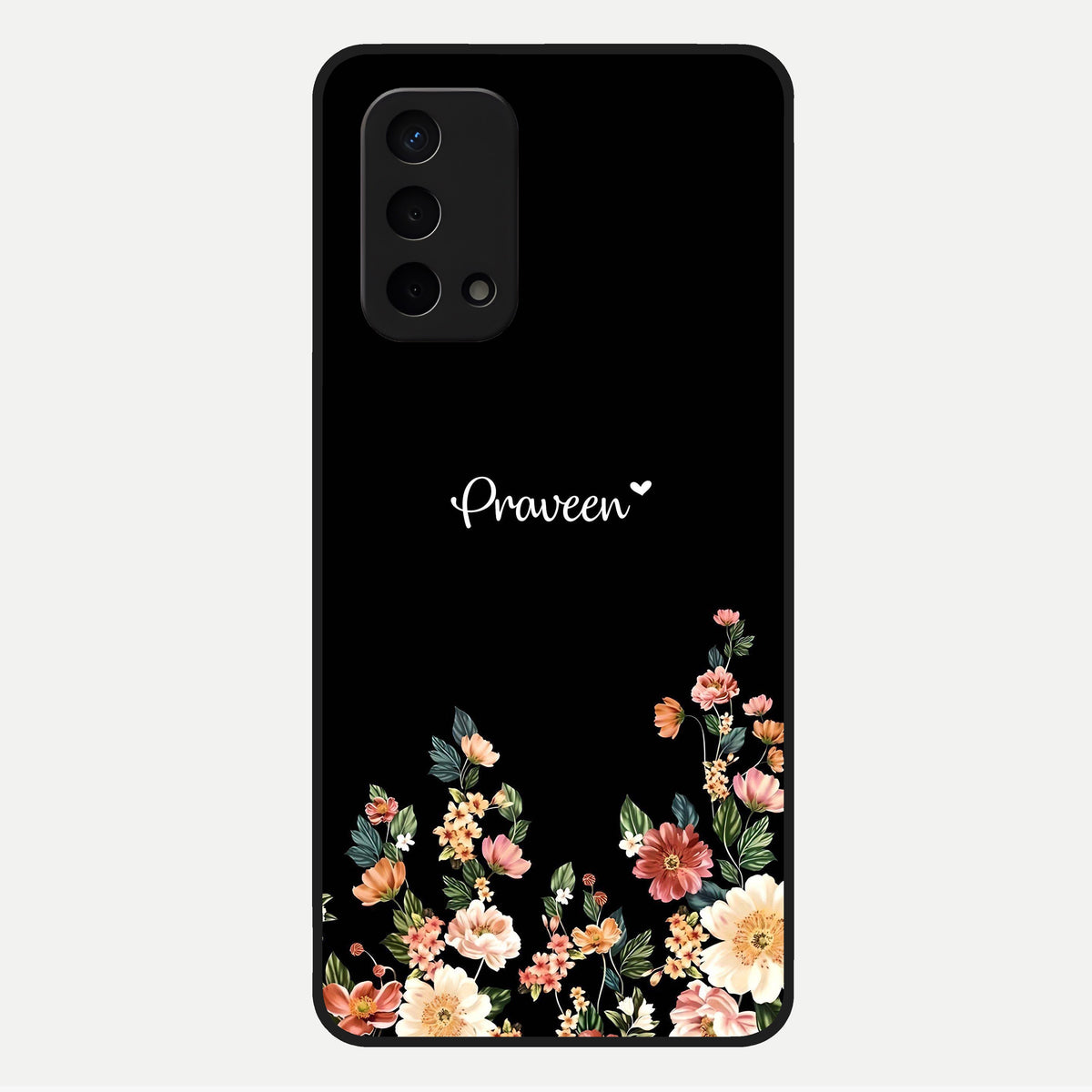  Floral Design Personalized Custom Name Glass Case For Oppo A74 5G back cover – full design glossy printed glass finish