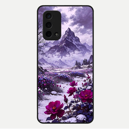  Flower Mountain View Glass Case For Oppo A74 5G back cover – full design glossy printed glass finish
