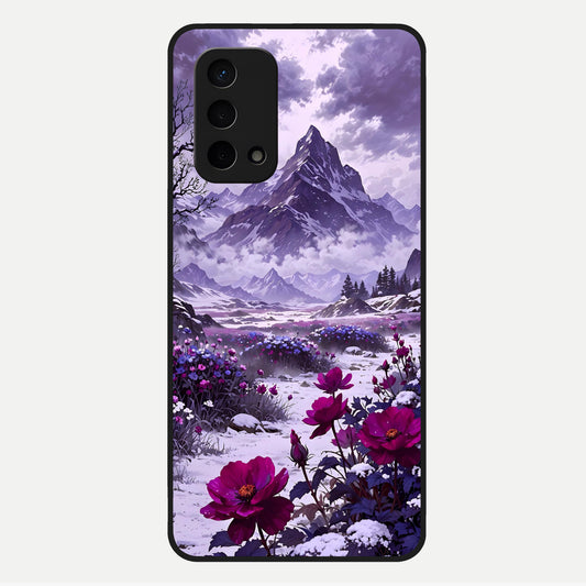  Flower Mountain View Glass Case For Oppo A74 5G back cover – full design glossy printed glass finish