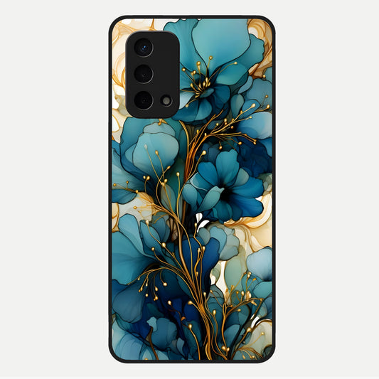  Golden Bloom Symphony Glass Case For Oppo A74 5G back cover – full design glossy printed glass finish