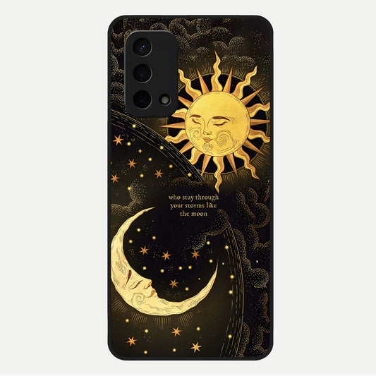  Golden Lunar Love Glass Case For Oppo A74 5G back cover – full design glossy printed glass finish