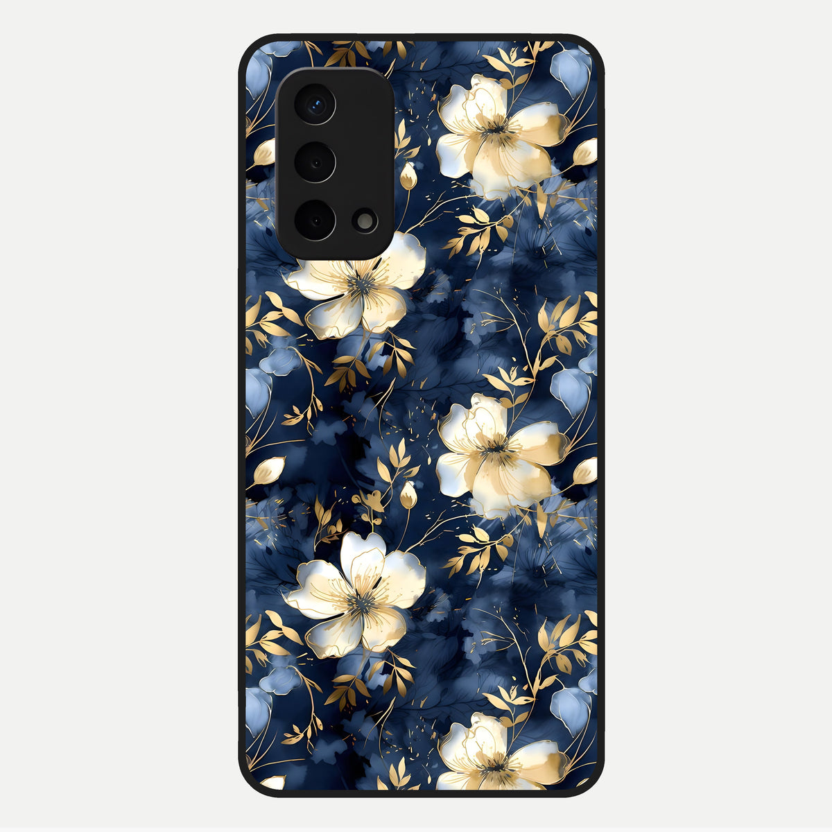  Golden Midnight Bloom Glass Case For Oppo A74 5G back cover – full design glossy printed glass finish