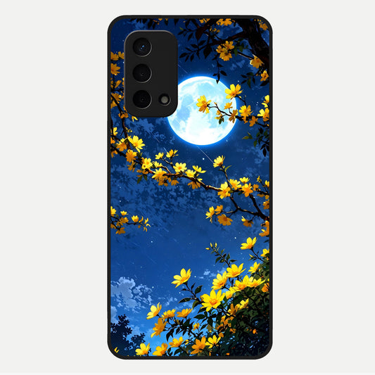  Golden Night Glow Glass Case For Oppo A74 5G back cover – full design glossy printed glass finish