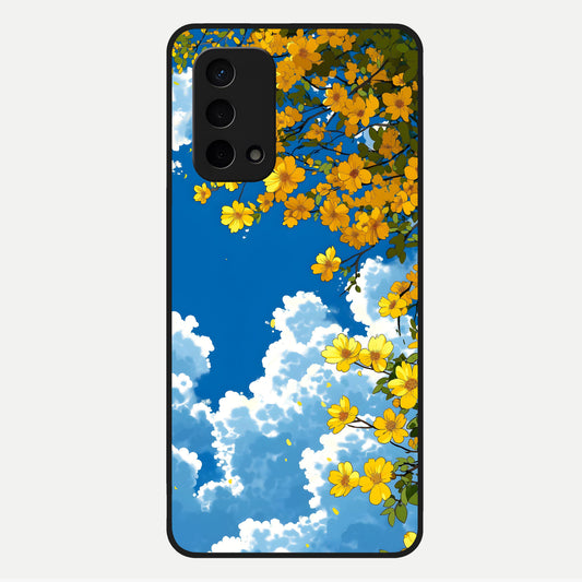  Golden Petal Sky Glass Case For Oppo A74 5G back cover – full design glossy printed glass finish