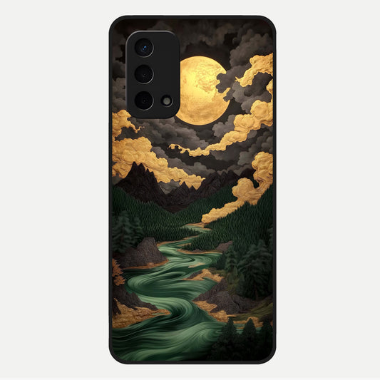  Golden River Moon Glass Case For Oppo A74 5G back cover – full design glossy printed glass finish