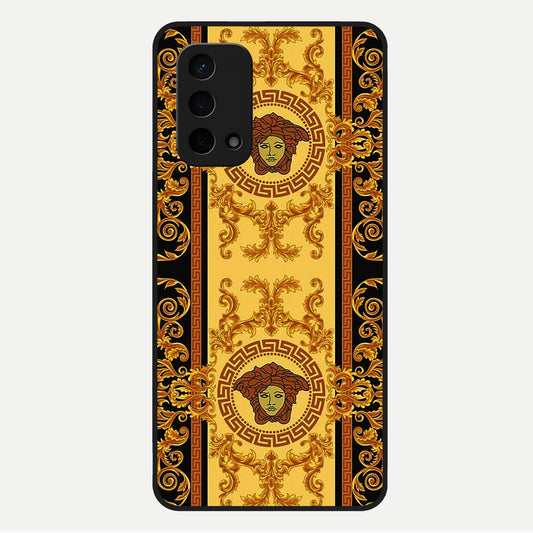  Golden Royal Heritage Glass Case For Oppo A74 5G back cover – full design glossy printed glass finish