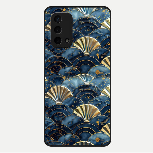  Golden Wave Luxe Glass Case For Oppo A74 5G back cover – full design glossy printed glass finish