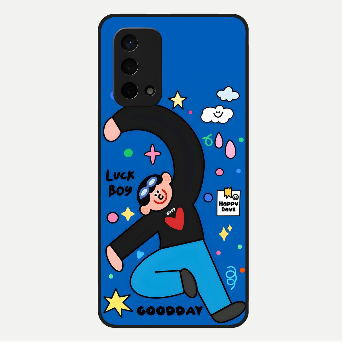 Happy Luck Vibe Glass Case For Oppo A74 5G back cover – full design glossy printed glass finish
