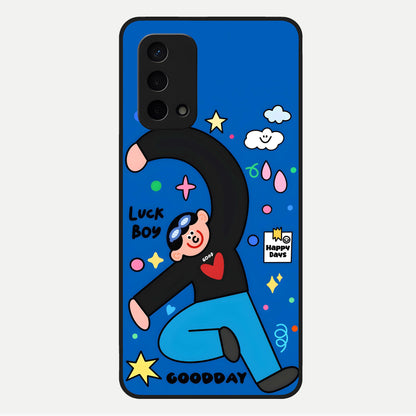  Happy Luck Vibe Glass Case For Oppo A74 5G back cover – full design glossy printed glass finish