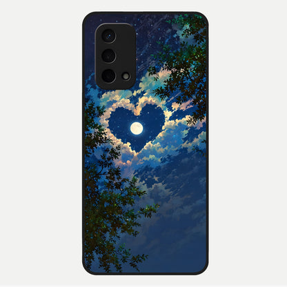  Heart With Moon Sky Glass Case For Oppo A74 5G back cover – full design glossy printed glass finish