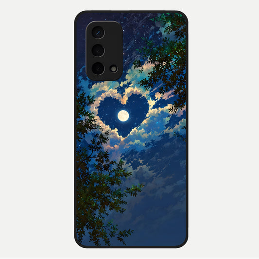  Heart With Moon Sky Glass Case For Oppo A74 5G back cover – full design glossy printed glass finish