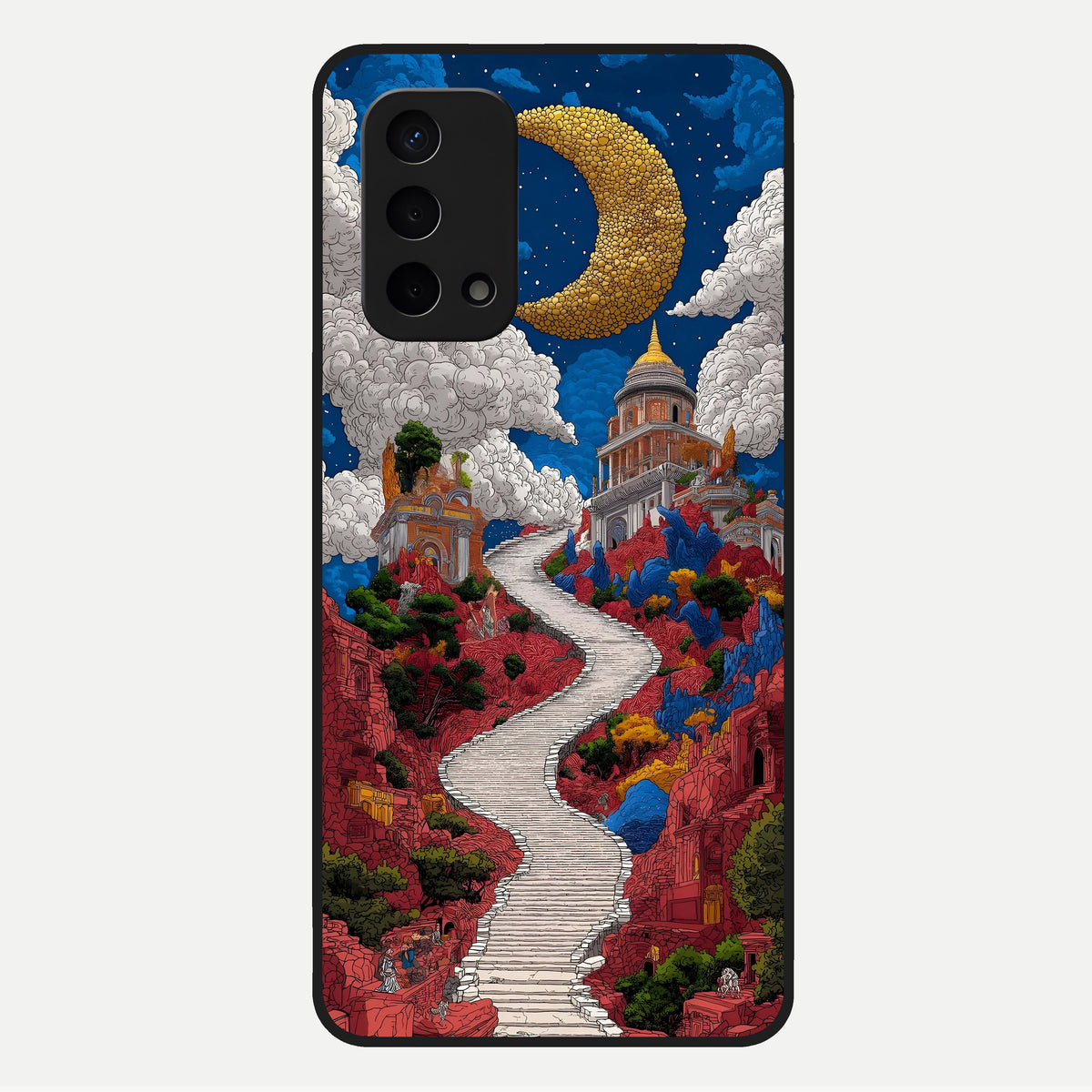  Heavenly Moon Path Glass Case For Oppo A74 5G back cover – full design glossy printed glass finish