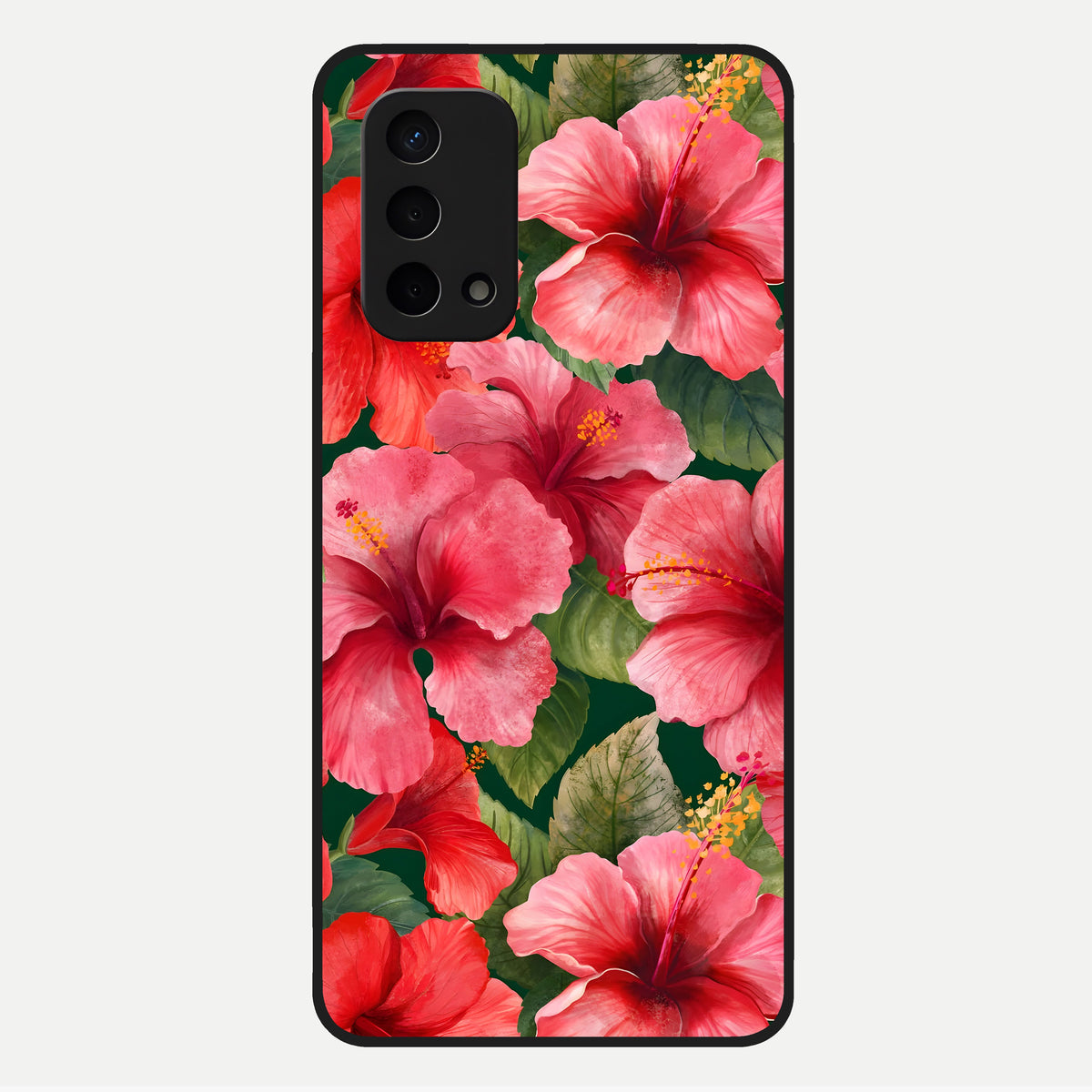  Hibiscus Pattern Glass Case For Oppo A74 5G back cover – full design glossy printed glass finish