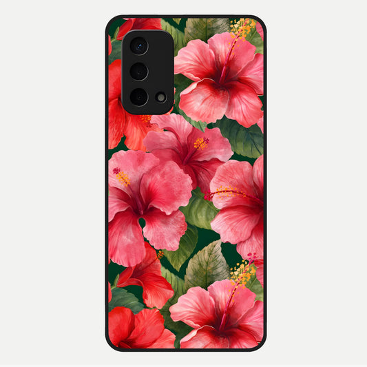  Hibiscus Pattern Glass Case For Oppo A74 5G back cover – full design glossy printed glass finish