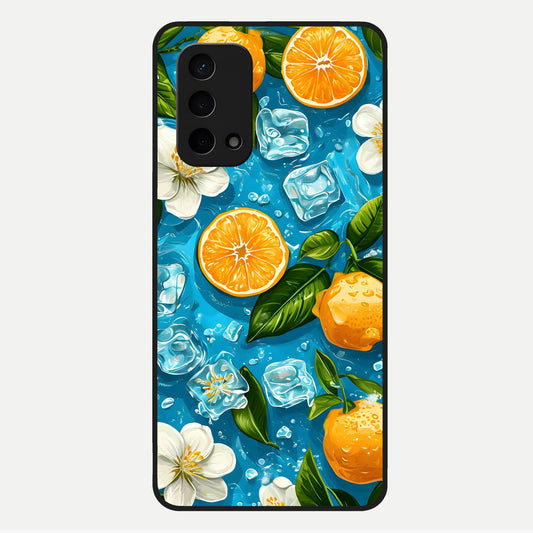 Ice Cube With Orange Glass Case For Oppo A74 5G back cover – full design glossy printed glass finish