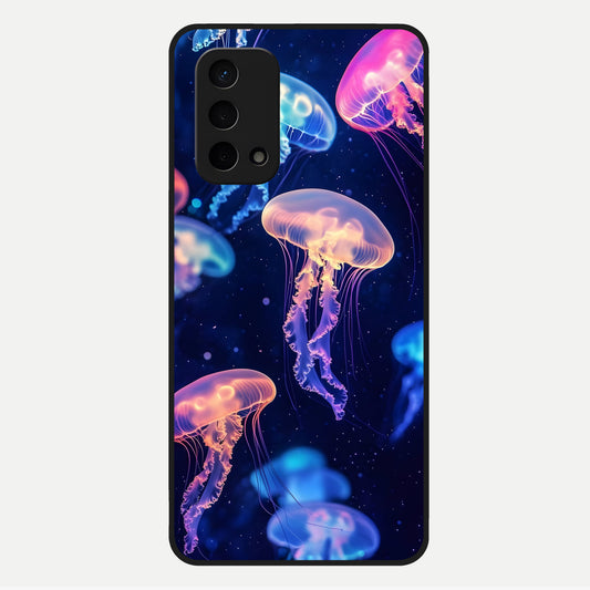  Jellyfish Pattern Glass Case For Oppo A74 5G back cover – full design glossy printed glass finish