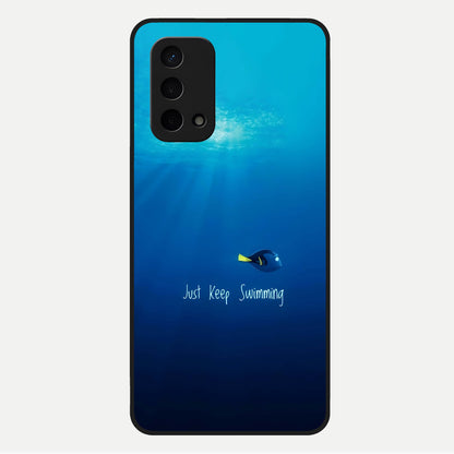  Just Keep Swimming Glass Case For Oppo A74 5G back cover – full design glossy printed glass finish