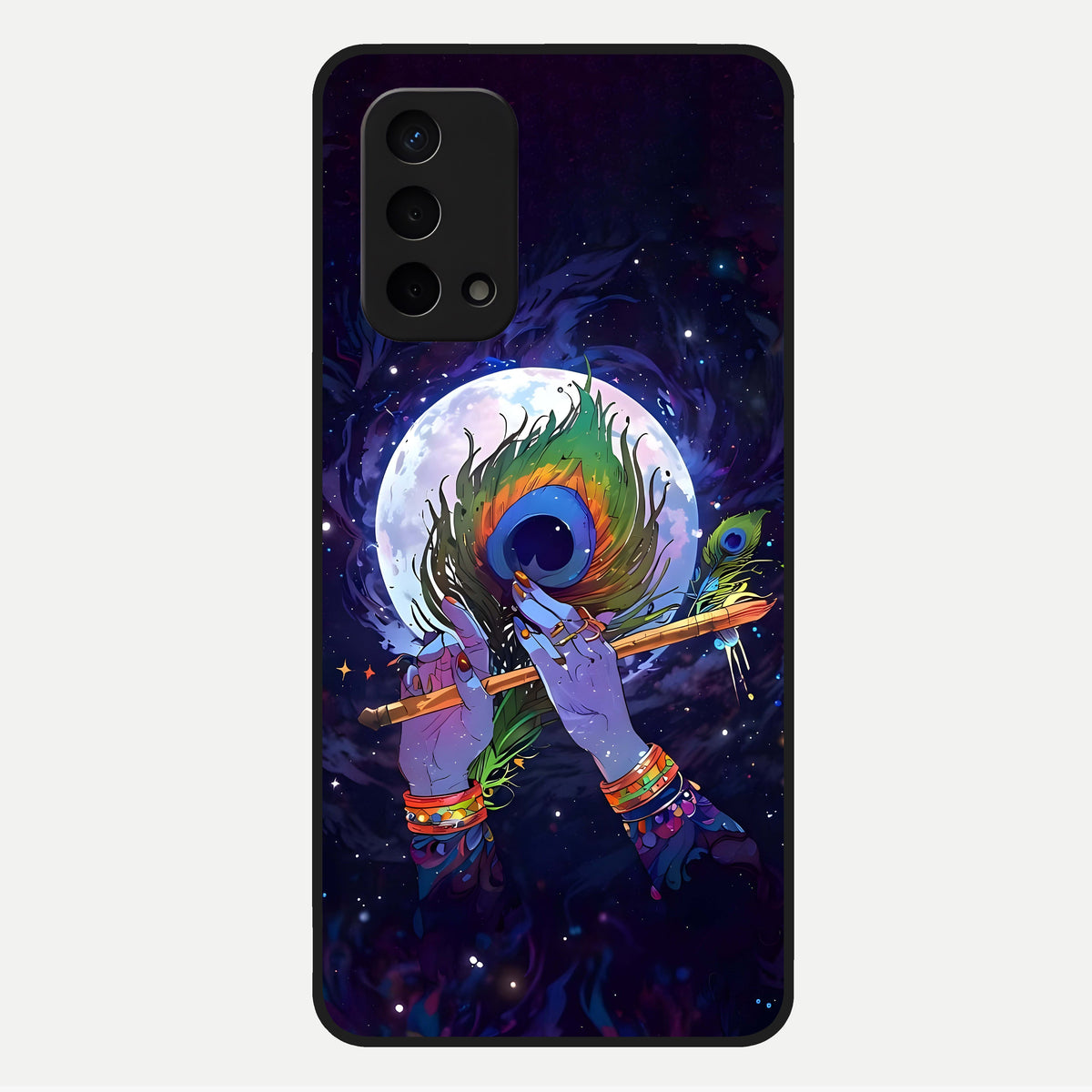  Krishna Hands Art Glass Case For Oppo A74 5G back cover – full design glossy printed glass finish