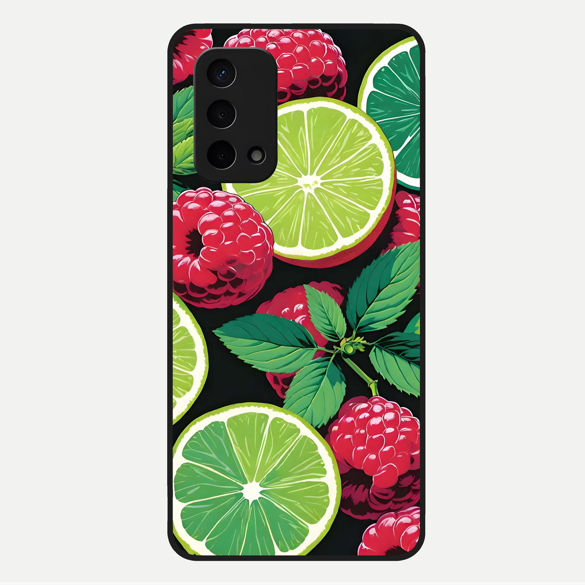  Lime and Raspberry Pattern Glass Case For Oppo A74 5G back cover – full design glossy printed glass finish