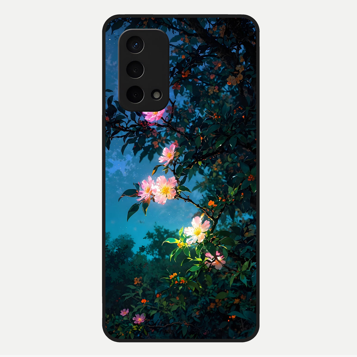 Midnight Bloom Glow Glass Case For Oppo A74 5G back cover – full design glossy printed glass finish