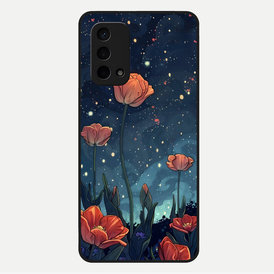  Midnight Tulip Glow Glass Case For Oppo A74 5G back cover – full design glossy printed glass finish