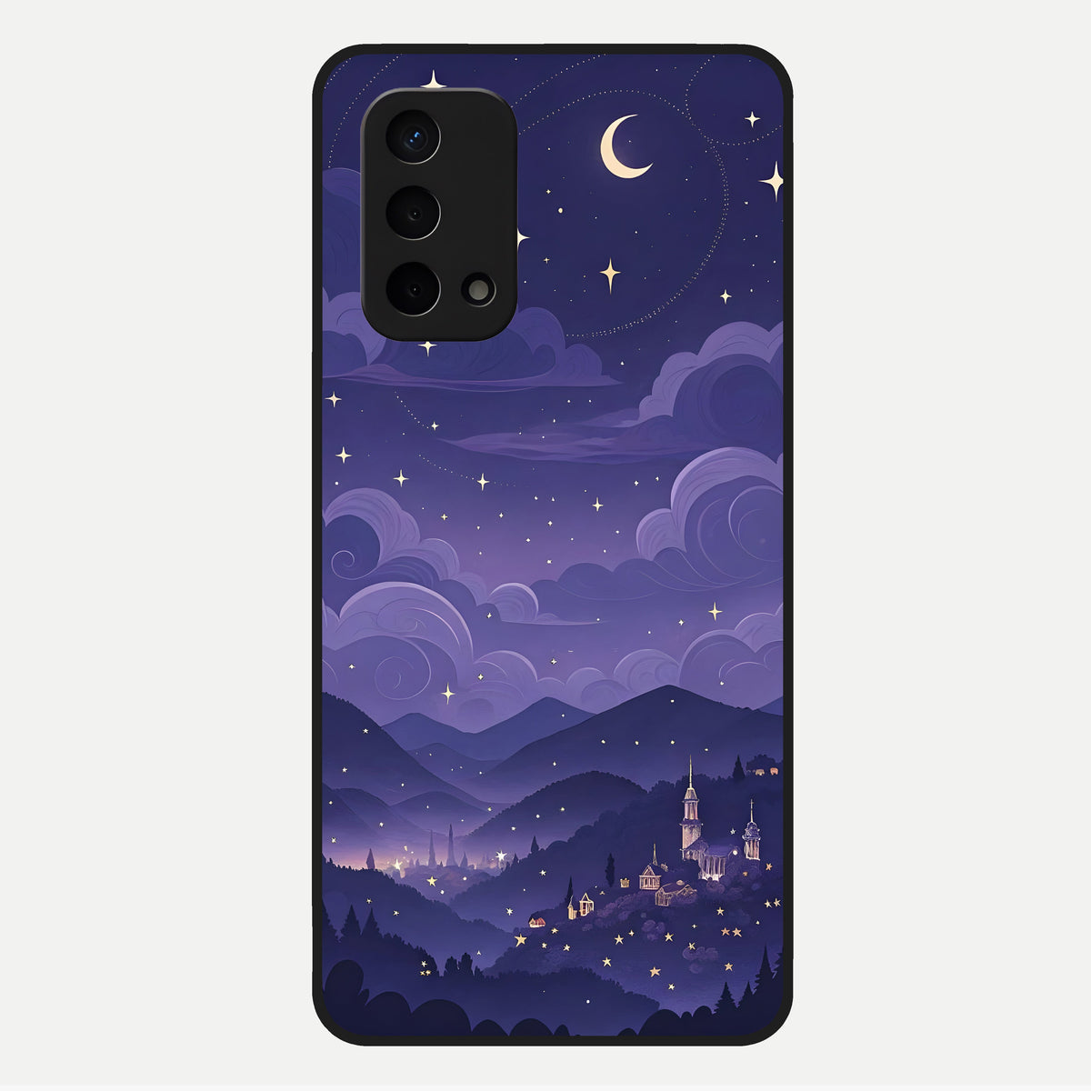  Minimal Night View Glass Case For Oppo A74 5G back cover – full design glossy printed glass finish
