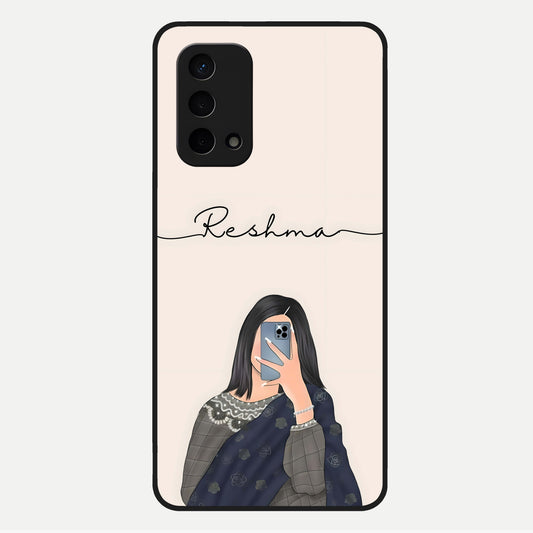  Mirror Mood Muse With Custom Name Glass Case For Oppo A74 5G back cover – full design glossy printed glass finish