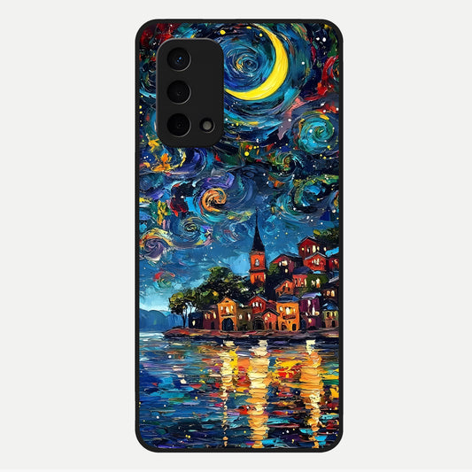  Moonlight Harbor Glow Glass Case For Oppo A74 5G back cover – full design glossy printed glass finish