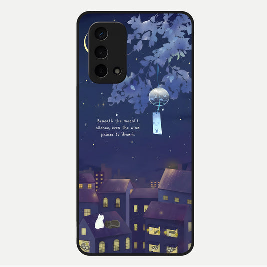  Moonlit Cat Silence Glass Case For Oppo A74 5G back cover – full design glossy printed glass finish