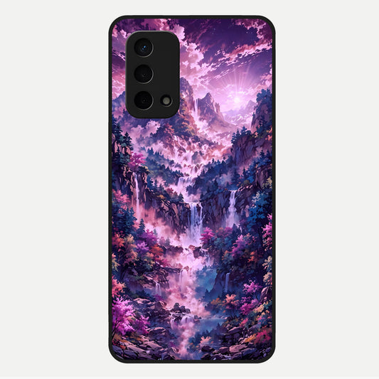  Mystic Cascade Peaks Glass Case For Oppo A74 5G back cover – full design glossy printed glass finish