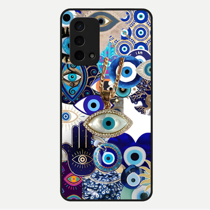  Mystic Charm Eye Glass Case For Oppo A74 5G back cover – full design glossy printed glass finish