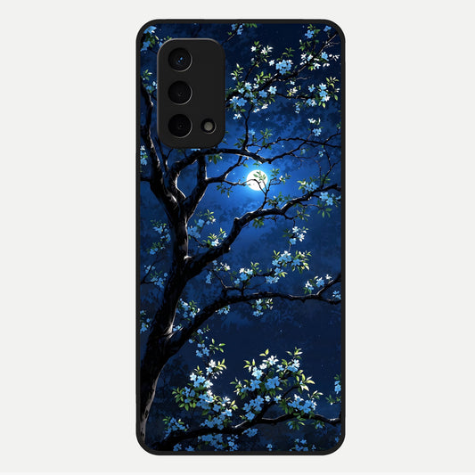  Mystic Floral Night Glass Case For Oppo A74 5G back cover – full design glossy printed glass finish