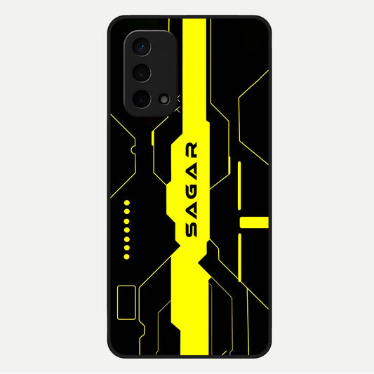  Neon CYBERPUNK Custom Name Glass Case For Oppo A74 5G back cover – full design glossy printed glass finish