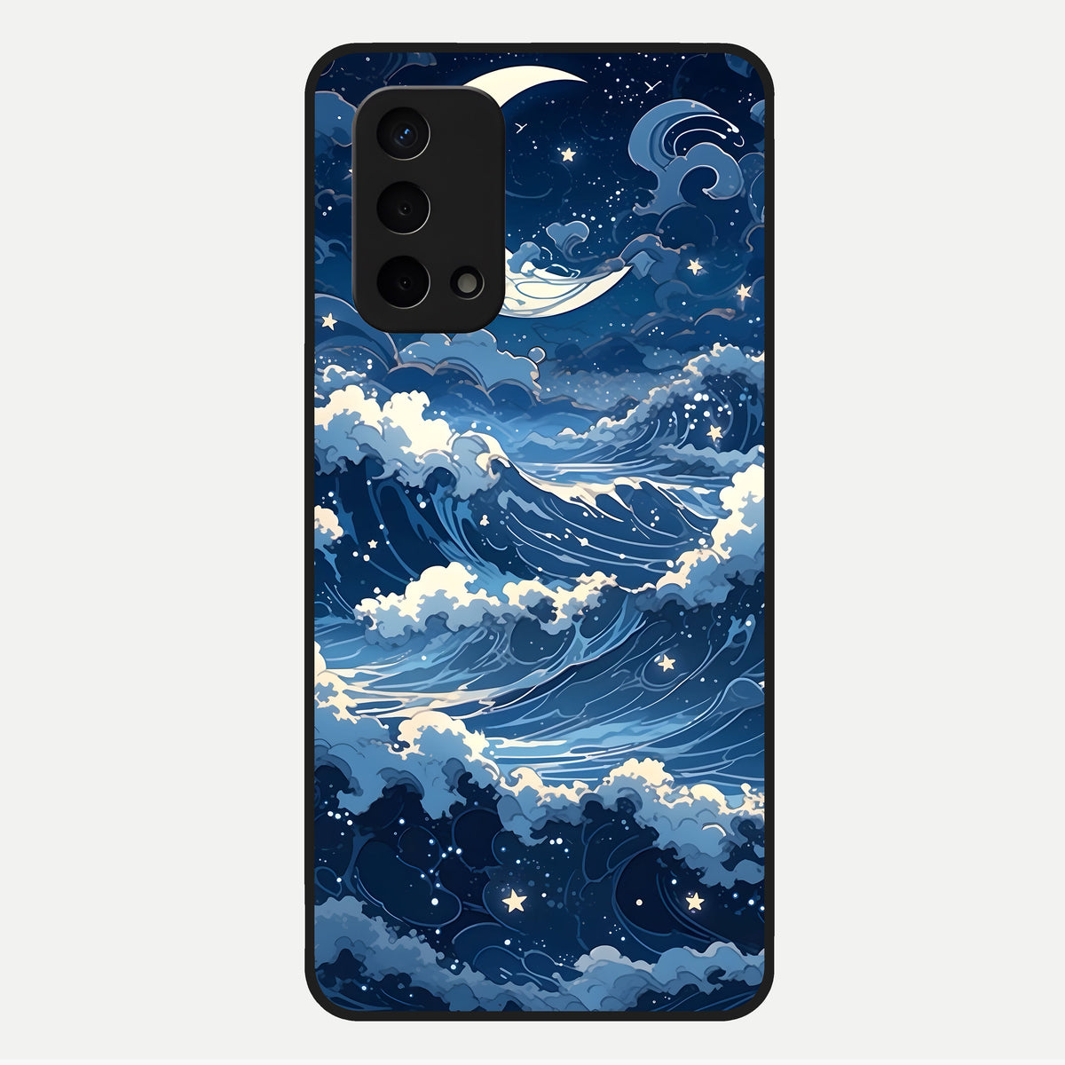  Ocean Moon Waves Glass Case For Oppo A74 5G back cover – full design glossy printed glass finish