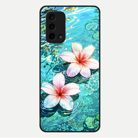  Pink Flowers in Water Glass Case For Oppo A74 5G back cover – full design glossy printed glass finish