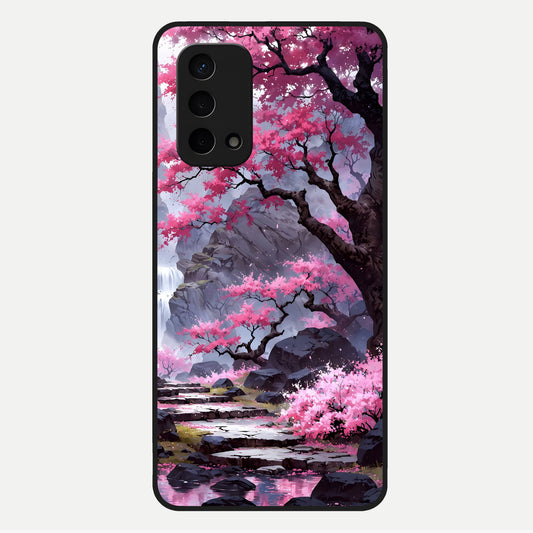  Pink Sunflower Glow Glass Case For Oppo A74 5G back cover – full design glossy printed glass finish