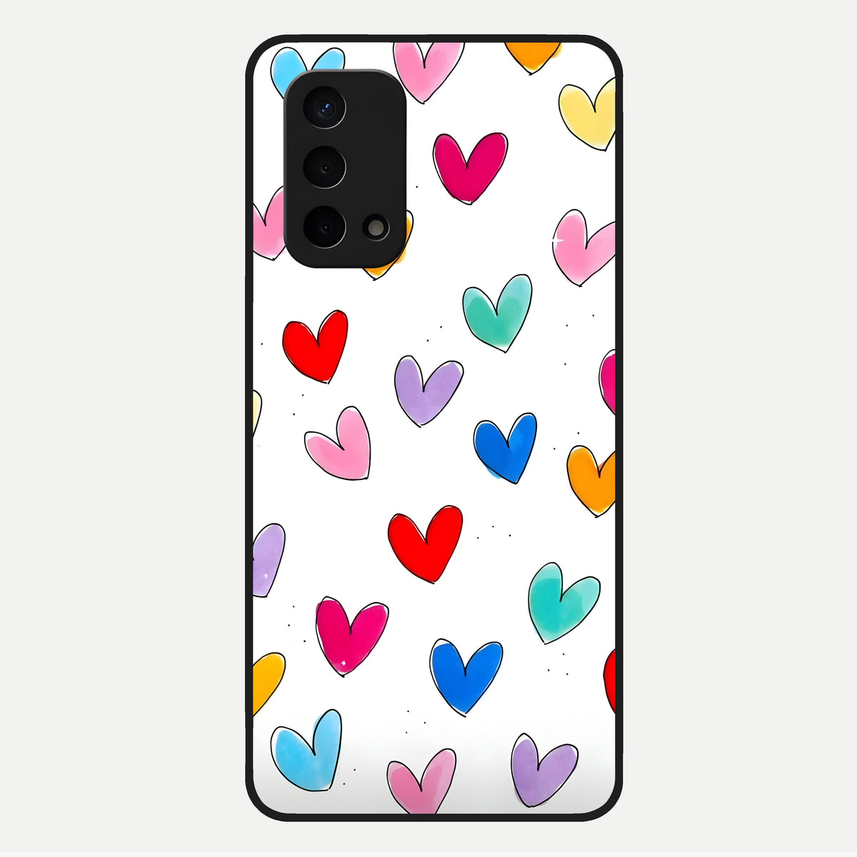  Playful Love Doodles Glass Case For Oppo A74 5G back cover – full design glossy printed glass finish