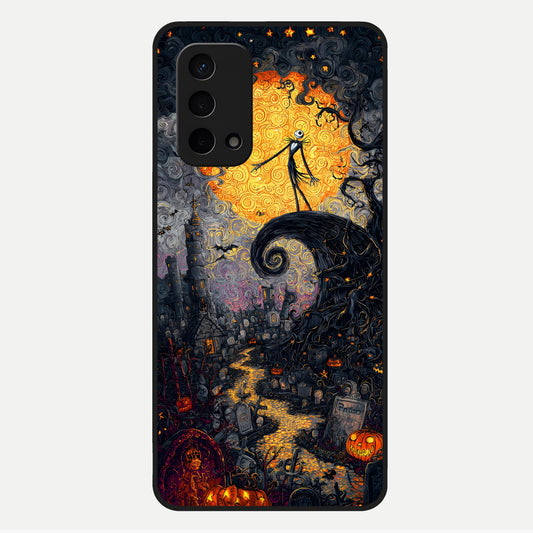  Pumpkin Moonlight Tale Glass Case For Oppo A74 5G back cover – full design glossy printed glass finish