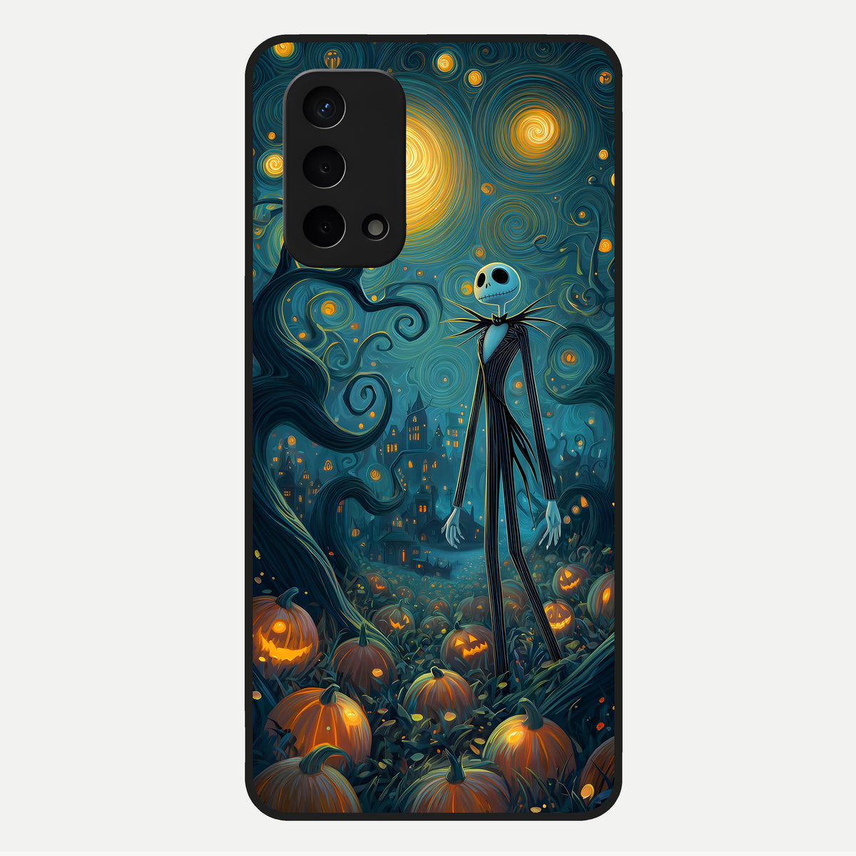  Pumpkin Moon Night Glass Case For Oppo A74 5G back cover – full design glossy printed glass finish