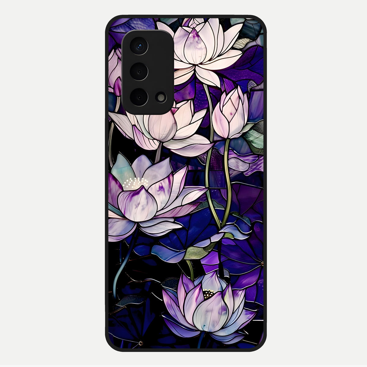  Purple Lotus Pattern Glass Case For Oppo A74 5G back cover – full design glossy printed glass finish