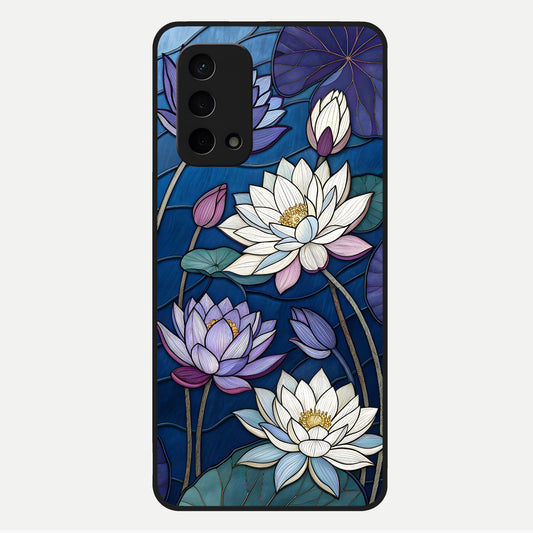  Purple Lotus Stained Glass Case For Oppo A74 5G back cover – full design glossy printed glass finish