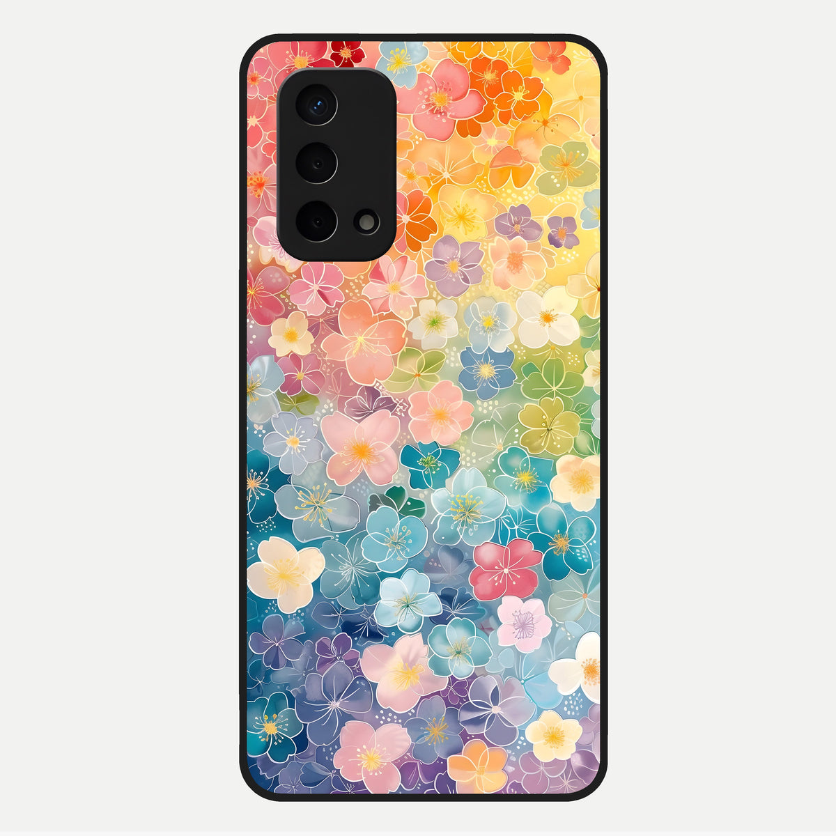  Rainbow Blossom Burst Glass Case For Oppo A74 5G back cover – full design glossy printed glass finish