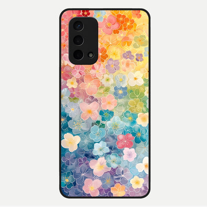  Rainbow Blossom Burst Glass Case For Oppo A74 5G back cover – full design glossy printed glass finish